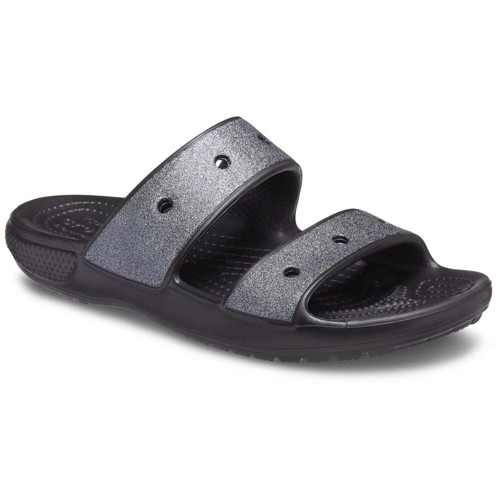 Crocs Unisex Classic Sandal - Seasonal Graphics Black/Glitter Rainbow Men's 5, Women's 7 Medium
