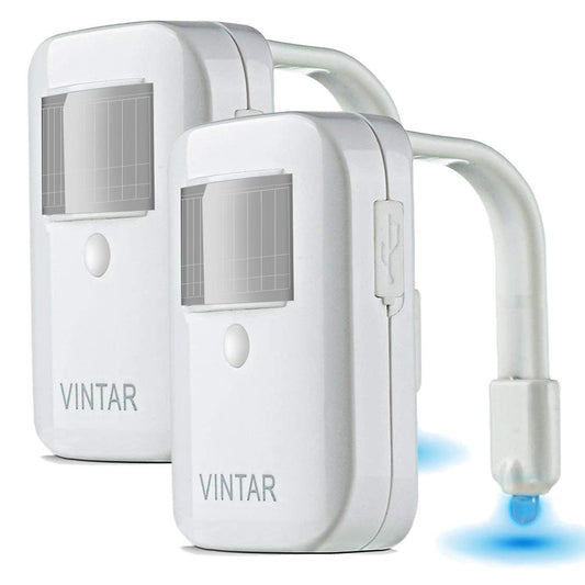 VINTAR 2 Pack Rechargeable 16 Color Motion Sensor LED Toilet Night Light, 5 Stage Dimmer, IP67 Waterproof, Light Detection