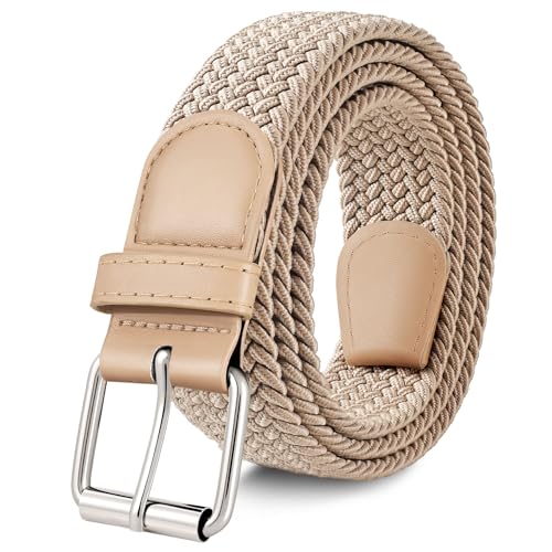 JASGOOD Braided Stretch Belt for Men Golf Casual Fabric Elastic Woven Belt 1 3/8" Adjustable Work