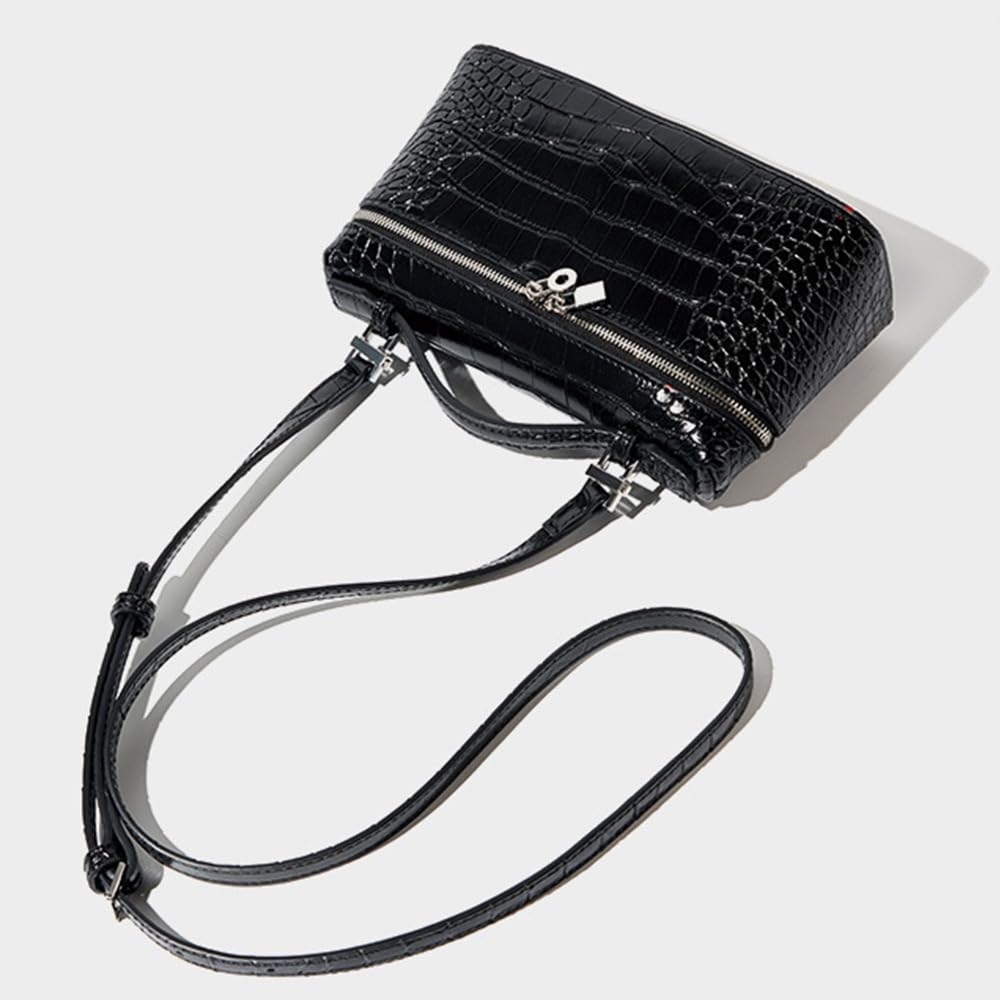 Rejolly Crossbody Bag for Women Small Top-Handle Pouch Purse Designer Shoulder Handbag Quiet Luxury Leather Trendy Purse Crocodile Black