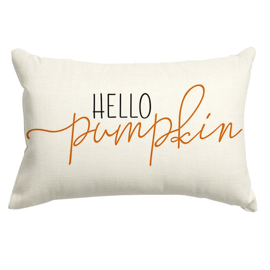 RABUSOFA Fall Pillow Covers 12x20 Inch,Autumn Hello Pumpkin Pillows Decorative Throw Pillows,Lumbar Outdoor Thanksgiving Cushion Cover Farmhosue Fall Decor for Bedroom Couch Sofa White