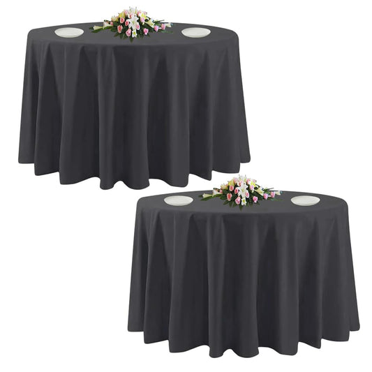 2 Pack Black Round Tablecloths, 120 Inch Stain Resistant and Wrinkle Polyester Fabric Washable Table Clothes Cover for Kitchen Dining, Wedding, Reception Banquet, Birthday Party, Buffet Restaurant
