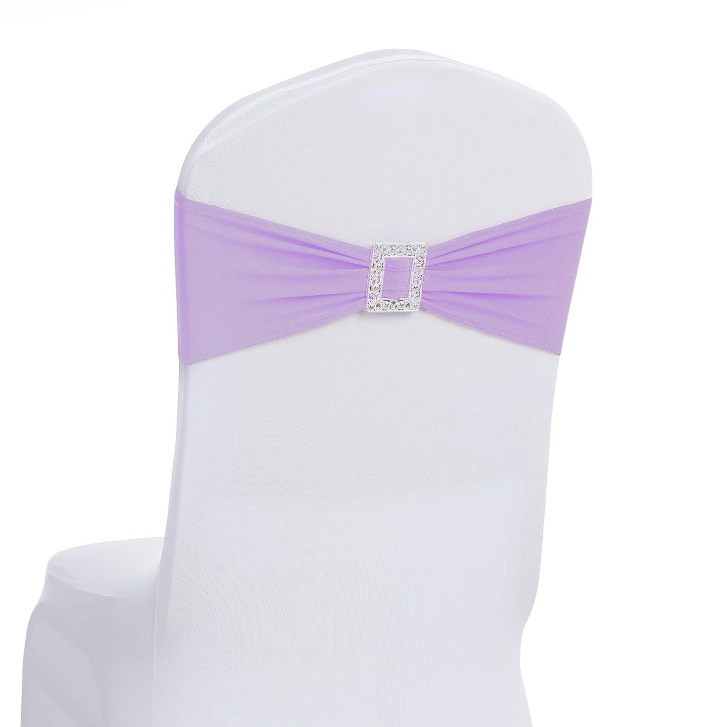 Joccun 60 PCS Spandex Chair Sashes Bows Stretch Chair Cover Band with Buckle Slider Universal Elastic Chair Ties for Wedding Banquet Party Event Decoration (Lavender)