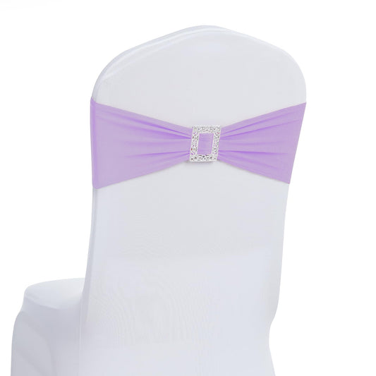 Joccun 60 PCS Spandex Chair Sashes Bows Stretch Chair Cover Band with Buckle Slider Universal Elastic Chair Ties for Wedding Banquet Party Event Decoration (Lavender)