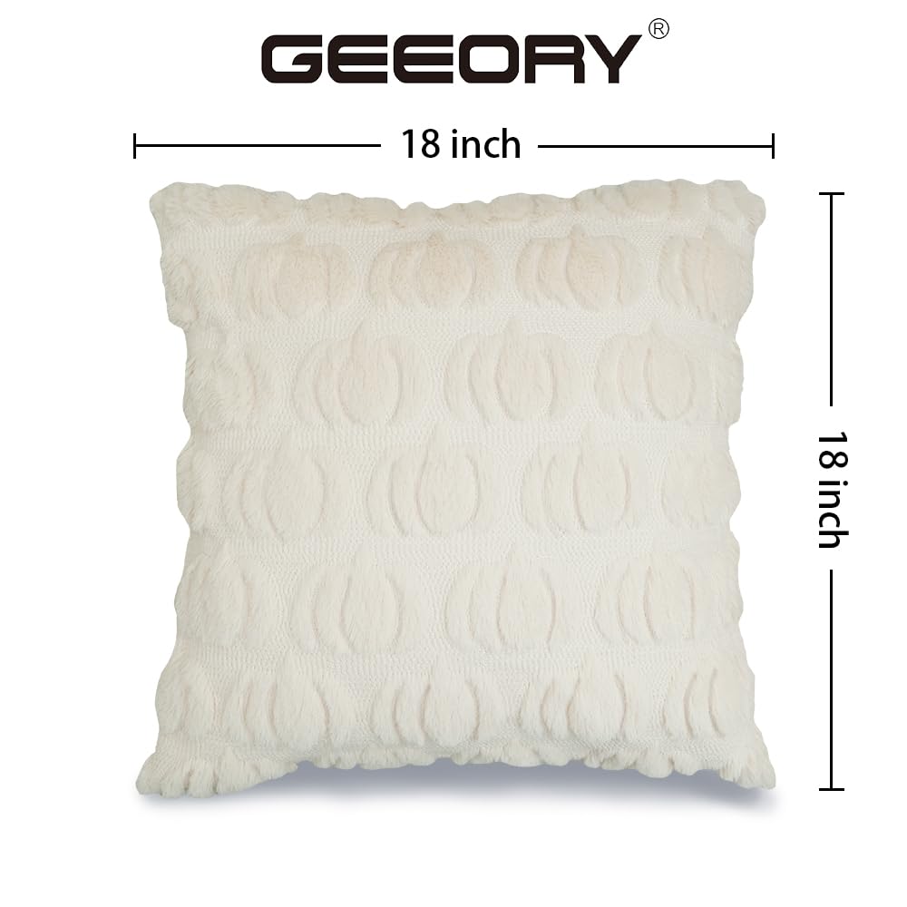 GEEORY Fall Pillow Covers 18 x 18 Inch Set of 2, Fall Decorations Pumpkins Soft Plush Fluffy Faux Fur Wool Decorative Autumn Thanksgiving Farmhouse Cushion Case for Sofa Beige GC002-18