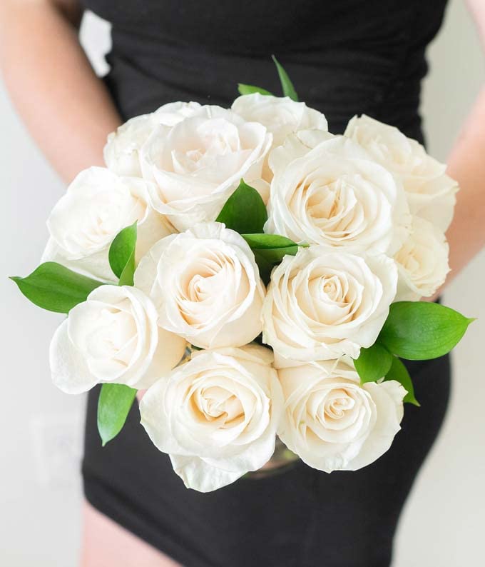 From You Flowers - One Dozen White Roses with Glass Vase (Fresh Flower Bouquets) Birthday, Anniversary, Get Well, Congratulations, Thank You, All Occasions