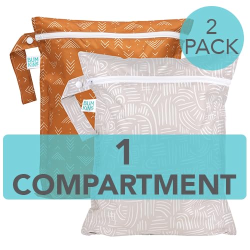 Bumkins - Waterproof Wet Bag - For Baby, Travel, Swim Suit, Cloth Diapers, Pump Parts, Pool, Gym, Toiletry, Strap to Stroller - Reusable & Easy to Clean - 2pk - Desert Boho