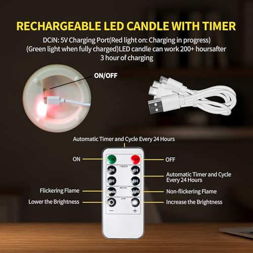 200 Hour Flameless Candles with Remote, Rechargeable Flickering Glass Pillar Candles with Remote and Timer, Moving Flame for Halloween Christmas Festival Wedding Home Party Decor
