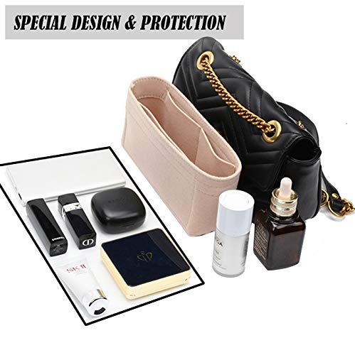 LEXSION Felt Insert Purse Organizer with Zipper,Small Handbag Tote Shaper Insert for GG Marmont Matelasse Shoulder Bag(Pack of 2)-Small 8030 Beige
