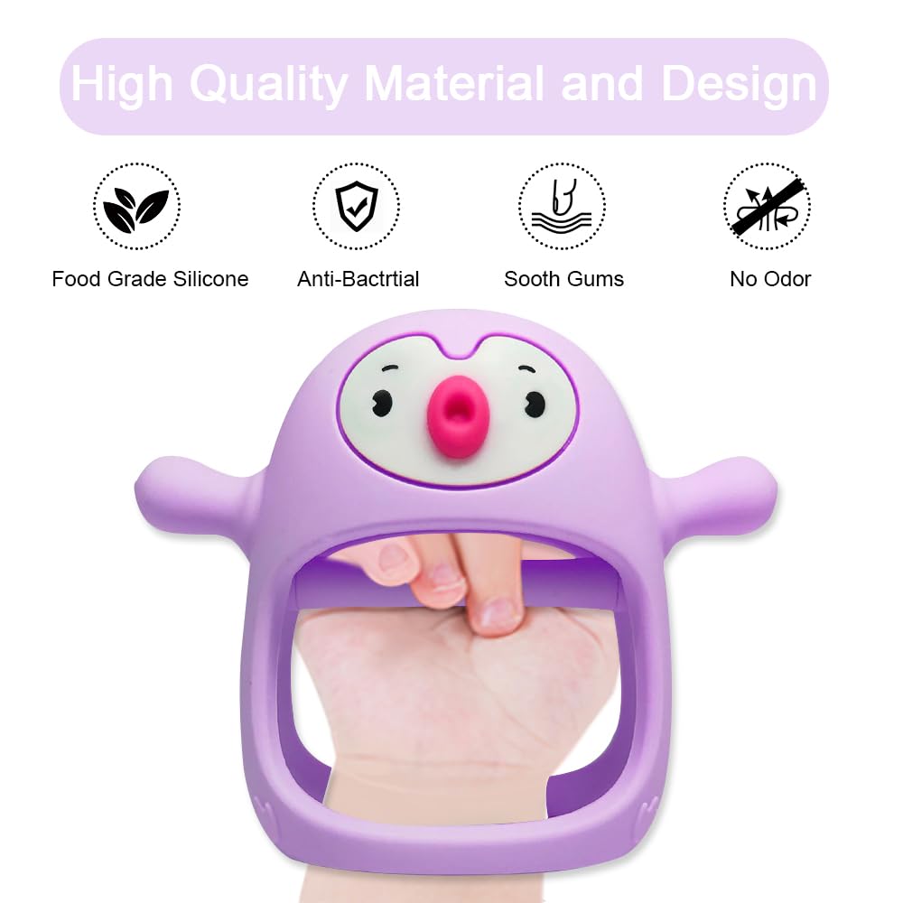Smily Mia Smily Mia Penguin Teethers, Silicone TeethingToys for Babies 0-6Months, Baby Teethers for 3-6Months, Hand Teether for Infants, Pacifiers for New Born,Light Purple