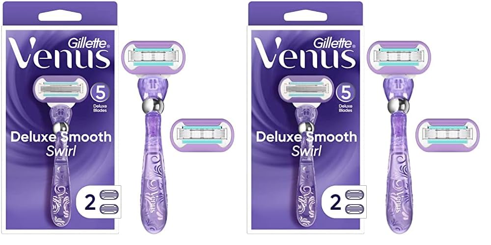 Gillette Venus Deluxe Smooth Swirl Women's Razor Handle + 4 Blade Refills, Flexible Handle and Pivoting Head