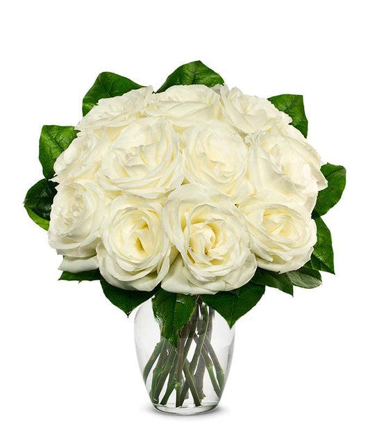 From You Flowers - One Dozen White Roses with Glass Vase (Fresh Flower Bouquets) Birthday, Anniversary, Get Well, Congratulations, Thank You, All Occasions