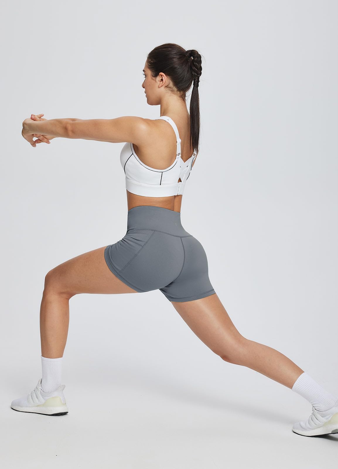 baleaf Biker Shorts Women Yoga Gym Workout Spandex Running Volleyball Tummy Control Compression with Pockets 3" Grey M