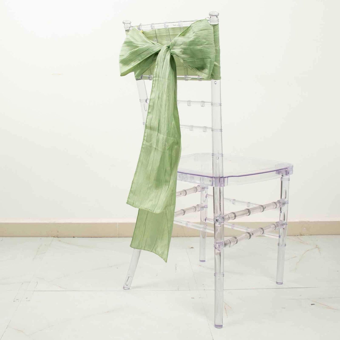 Efavormart 5 Pack | 6"x106" Accordion Crinkle Taffeta Chair Sashes - Sage Green
