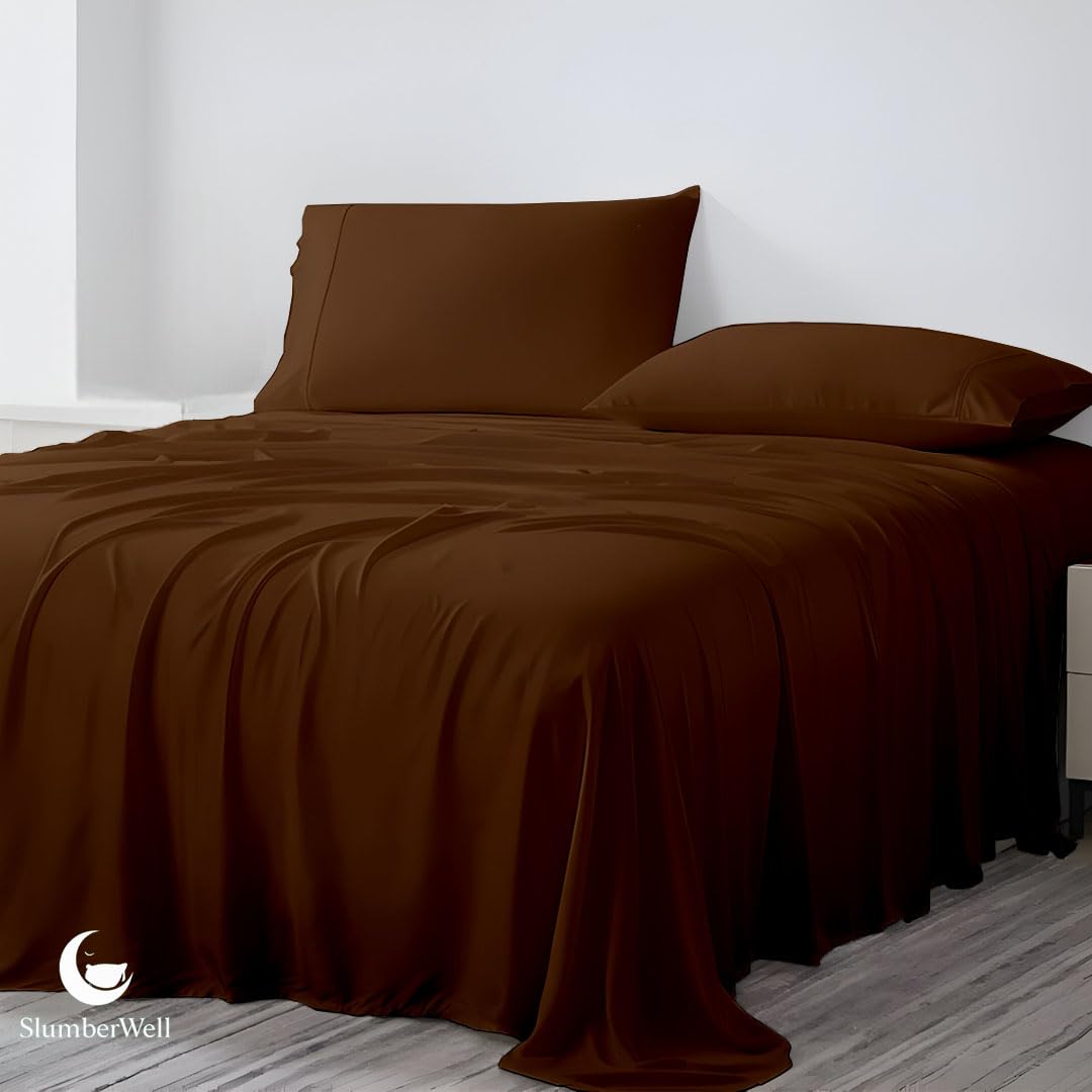 SlumberWell 4 Piece Luxury Soft Microfiber Fitted Bed Sheet Set for Campers, 8 to 12 Inch Deep Pocket, RV Three Quarter 48 x 75 3/4 Full Bunk, Chocolate