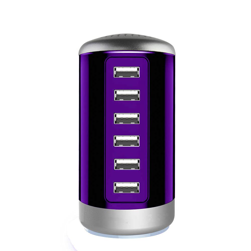 Universal USB Charger 6-Port Desktop USB Charging Station Hub with Smart Identification Technology Compatible with iPhone iPad Cell Phone Tablets(Purple)