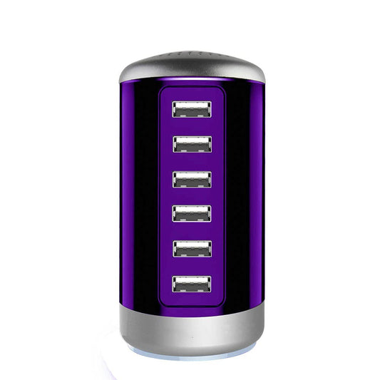 Universal USB Charger 6-Port Desktop USB Charging Station Hub with Smart Identification Technology Compatible with iPhone iPad Cell Phone Tablets(Purple)