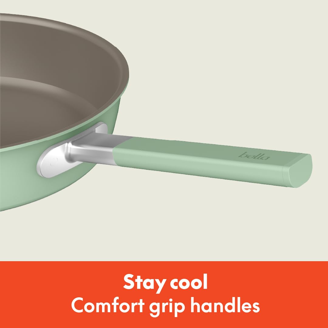 bella 9 Piece Ceramic Nonstick Cookware Set, Fits-anywhere™ Kitchenware w EverGood™ Coating, Dishwasher & Oven Safe, All Stovetops Compatible, Stackable Design, Cool Touch Handles, Seaglass