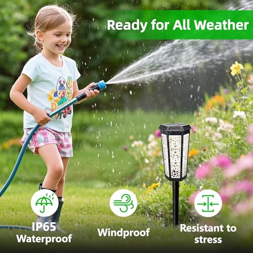 TITIMIO Solar Powered Pathway Landscape Lights 4 Pack, RGB Color Changing+Warm White Outdoor Waterproof Solar Yard Lights for Garden Sideway Outside, Patio, Path, Yard, Walkway, Driveway, 2 Modes