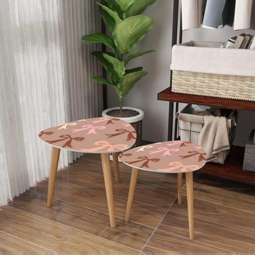 Triangle Nesting Coffee Table Set of 2 Bow Pattern Year 2025 Mocha Mousse Seamless Pattern Mocha Mousse Cute Modern Minimalist Side Table Small End Leisure Tea Tables for Living Room Bedroom Office