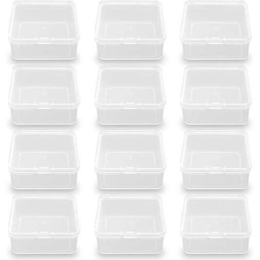 12 Pack Clear Square Plastic Beads Storage Containers Box (2.67 x 2.67 x 1.18 Inch), Square Bead Organizers for Small items, Crafts, Beads, Coins, Jewelry and Business Cards
