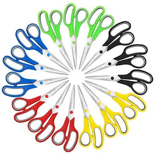 Scissors, VERONES 8 Inch Soft Comfort-Grip Handles & Stainless Steel Sharp Blades Perfect for Cutting Paper, Fabric Photos, & More, 15-Pack