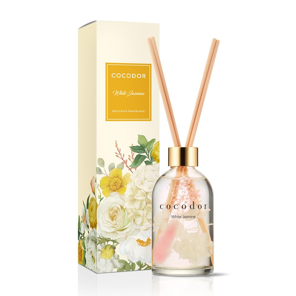 COCODOR Herbarium Reed Diffuser/White Jasmine/6.7oz(200ml)/ Fragrance Scent Essential Oil Stick Diffuser Set for Bedroom Bathroom Home Décor