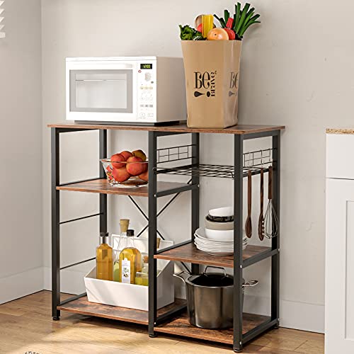 soges Bakery Rack, Kitchen Shelf, Standing Shelf, Baker, Shelf, Microwave Holder, Multifunctional Kitchen Storage Rack with 3 Shelves, Retro