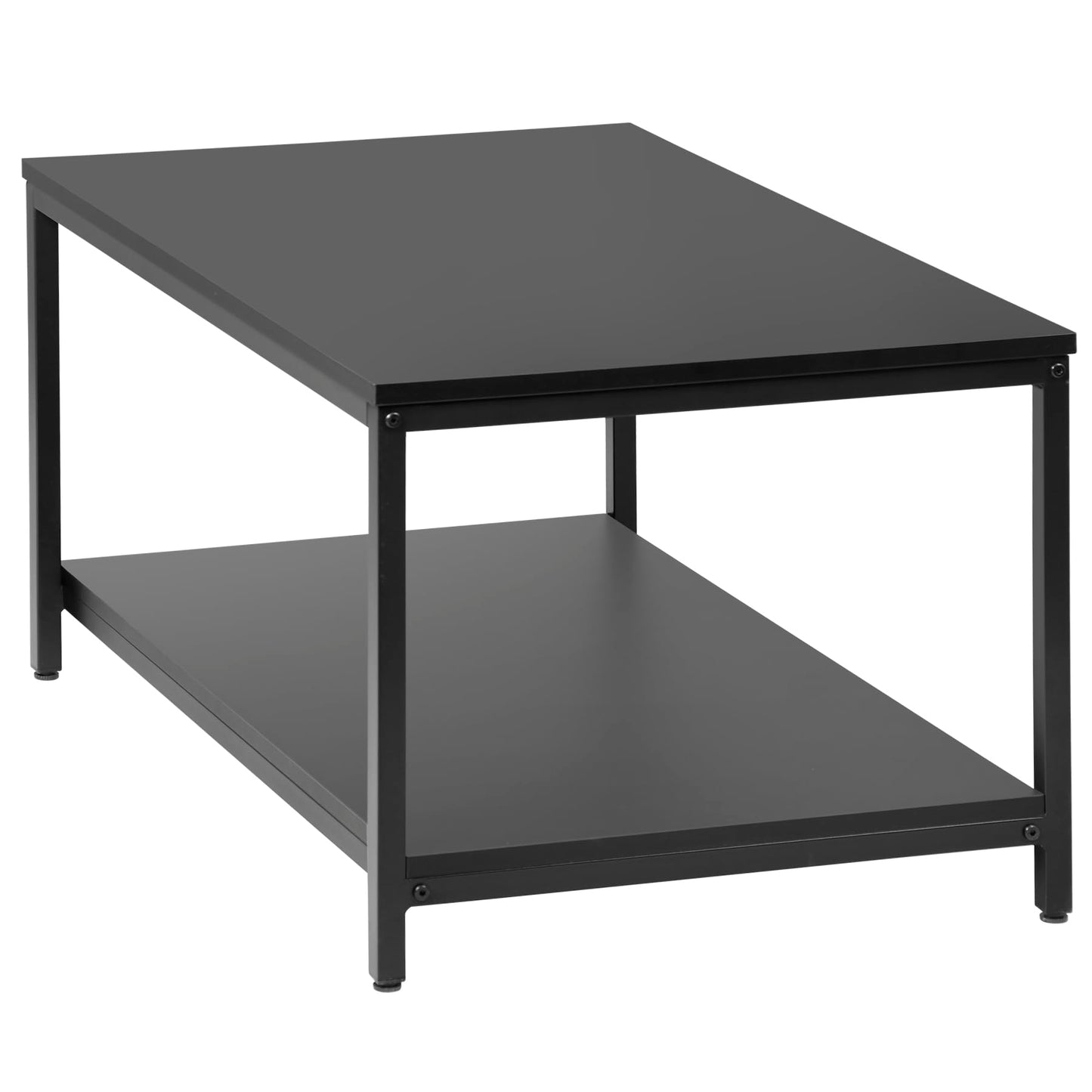 SUPER DEAL 2-Tier Industrial Coffee Table with Storage Shelf for Small Apartment Living Room, Rectangle Wood and Stable Metal TV Stand Side End Table, Black