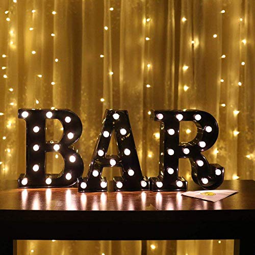 BAR - Illuminated Marquee Bar Sign - Lighted LED Marquee Word Sign - Pre-Lit Pub Bar Sign Light Battery Operated (23.03-in x 8.66-in) (Black BAR)