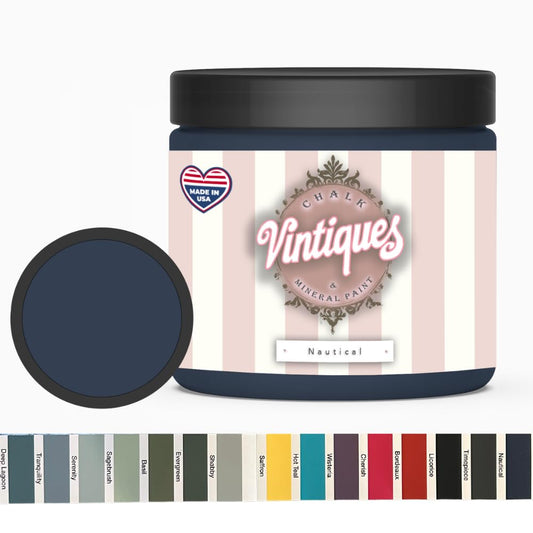 Vintiques Chalk & Mineral Paint plus color card, Matte Finish- Easy Application for DIY Projects - Furniture, Wood, Metal, Home Decor and More, Nautical, 8oz