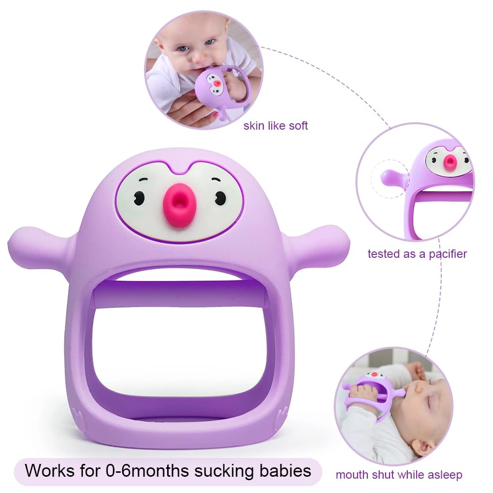 Smily Mia Smily Mia Penguin Teethers, Silicone TeethingToys for Babies 0-6Months, Baby Teethers for 3-6Months, Hand Teether for Infants, Pacifiers for New Born,Light Purple