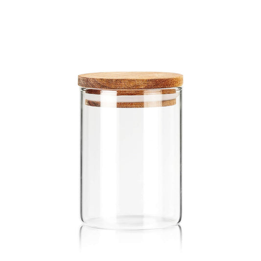 Labina Qtip Holder Glass Bathroom Organizer Storage Canisters with Wooden Lid, 10oz Jar for Cotton Balls Swabs Dispenser and Bathroom Essentials