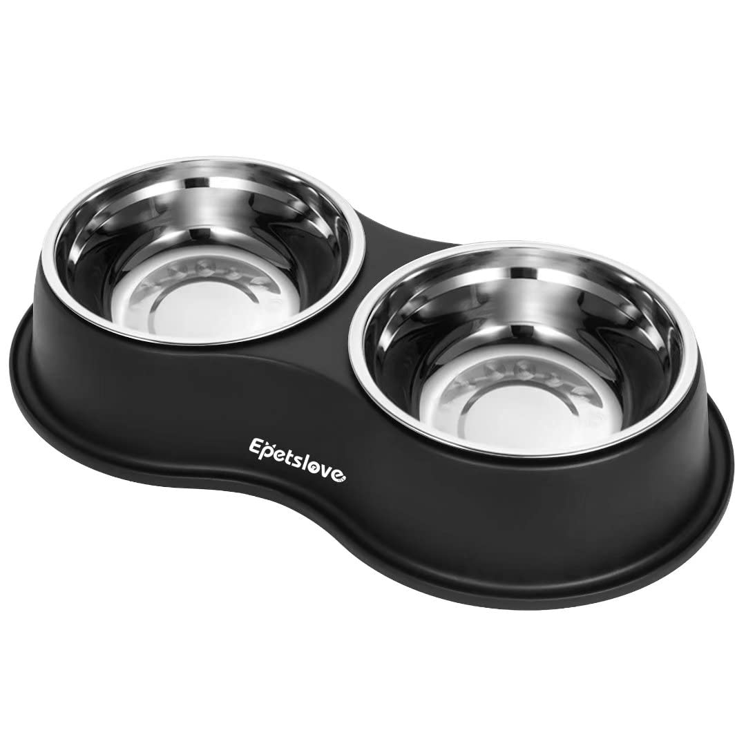 Epetslove Dog Bowls Double Dog Water and Food Bowl Stainless Steel Bowl with Non-Slip Resin Station, Pet Feeder Bowls for Puppy Medium Dogs Cats