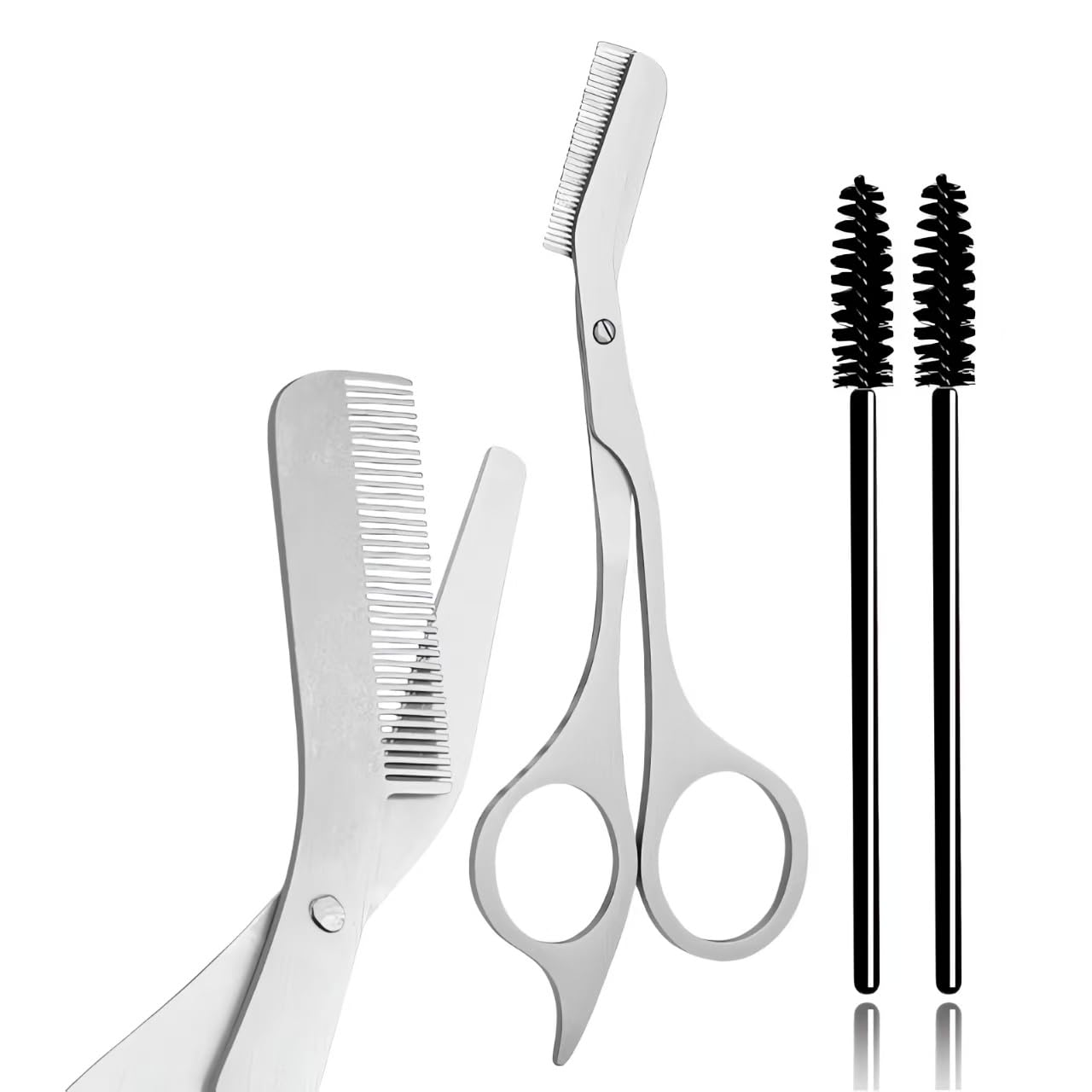 Eyebrow Trimming Scissors with Comb & Brush Set Professional Grooming Kit for Precise Eyebrow Shaping at Home/Salon, Stainless Steel Sharp Eye brow Razors for Women & Men (3-Piece Set)