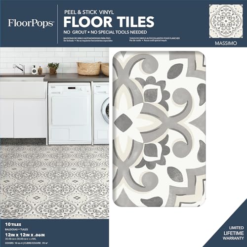 FloorPops Massimo Peel & Stick Floor Tiles, Gray