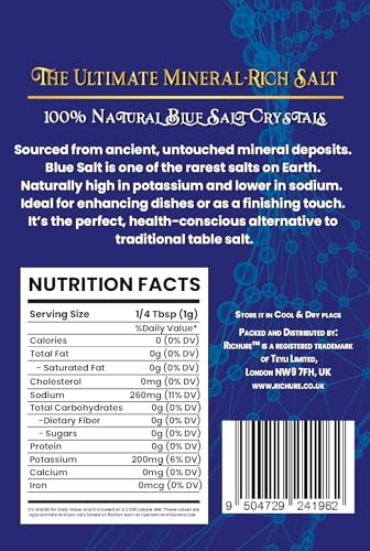 Ancient Blue Salt – Rare Mineral Treasure | High Potassium, Low Sodium, Pure & Unprocessed | Gourmet-Grade by Richure 100g (3.52 oz)