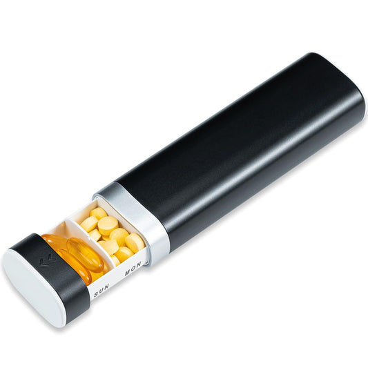 Weekly Pill Organizer 7 Day, Betife Daily Pill Box, Travel Pill Case, Cute Pill Holder, Drawer-Shaped Medicine Box to Hold Vitamins, Medicines, Supplements, Pills Organizer(Black)