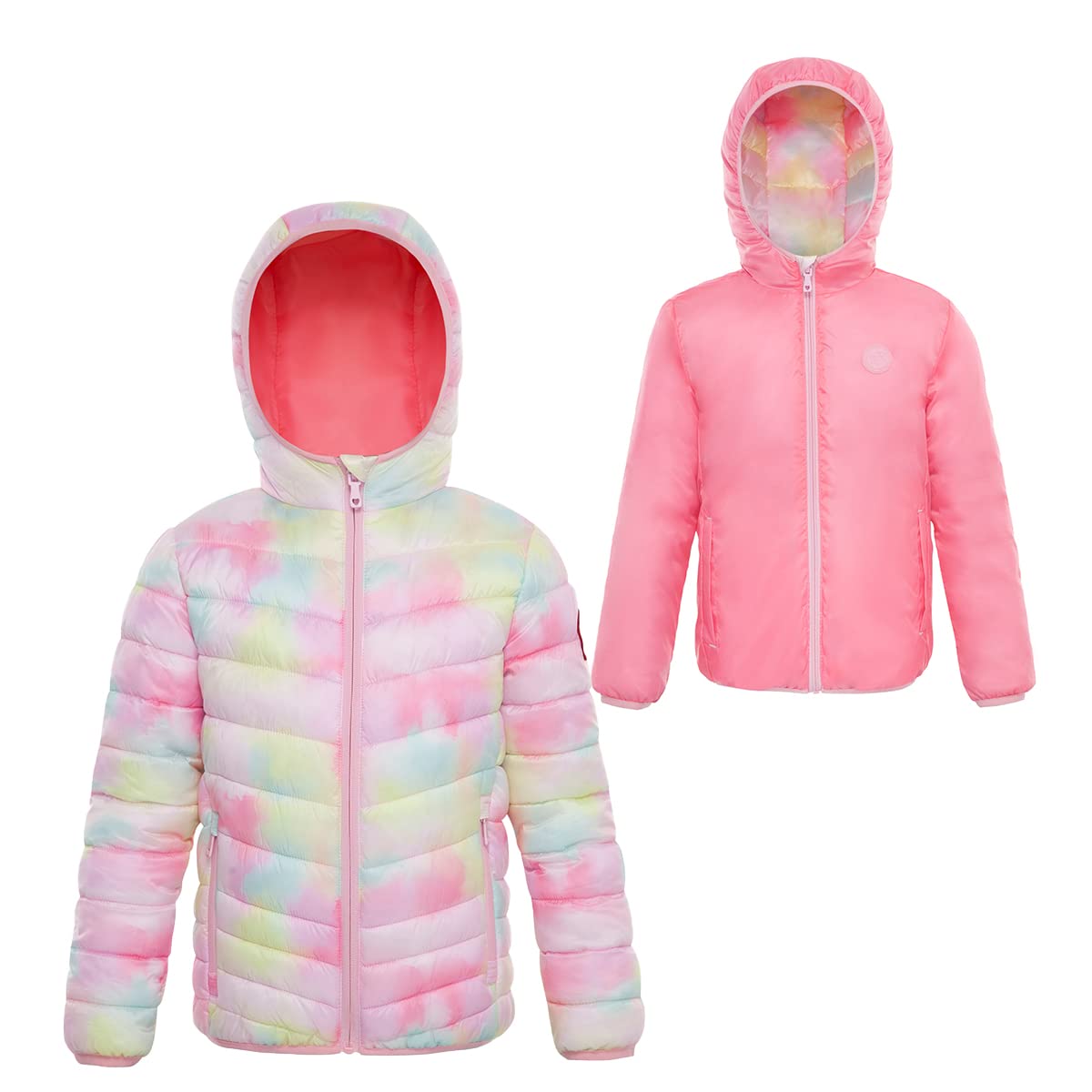 Rokka&Rolla Girls' Reversible Lightweight Puffer Jacket Hooded Water-Resistant Winter Coat