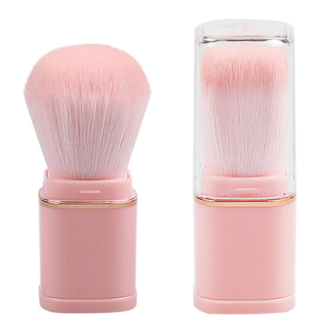 Reazana Retractable Kabuki Brushes 2pcs Powder Foundation Brush Contour Blush Bronzer Face Blender Brush Liquid Cream Mineral Buffing Blending Makeup Brushes Thick Dense Soft Synthetic Fibers (Pink)