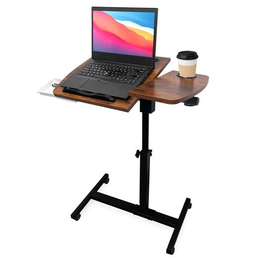 DOKKOME Medical Adjustable Overbed Bedside Table with Wheels, Mobile Standing Desk Laptop Computer Cart with Phone Holder and Drawer for Hospital and Home Use
