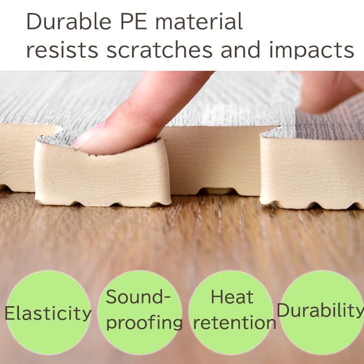 TANSU NO GEN 3/8 Inch Thick Printed Foam Tiles, Wood Grain Interlocking Foam Floor Mats, Anti-Fatigue Flooring, 32 Tiles, Off White, – Produced by Japan. 18710013(97851)