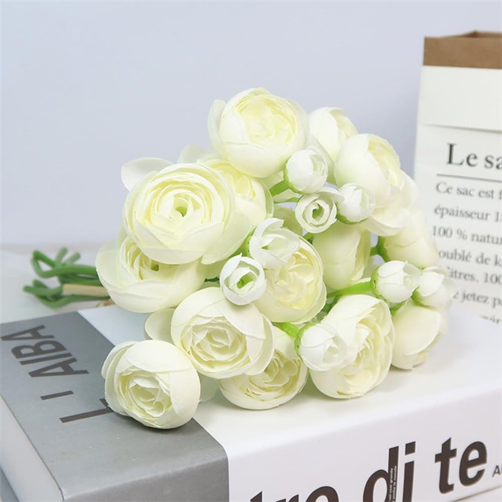 WEIDOLLAR Ranunculus Artificial Flower, 24Pcs Faux Silk Mini Ranunculus Flowers Bulk Fake Wedding Filler Flowers for DIY Bouquet Centerpieces Arrangements Bridal Shower Decorations (Ivory)