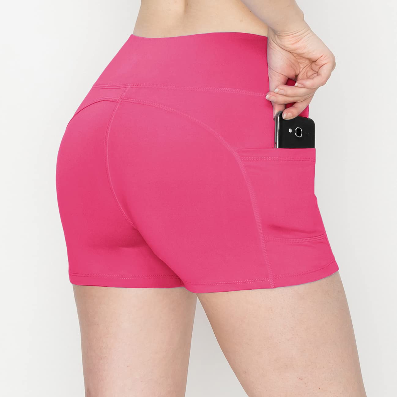 ALWAYS Women's 3" Yoga Shorts - Premium Soft Tummy Control Workout Stretch Solid Leggings Pants with Pockets Fuchsia M