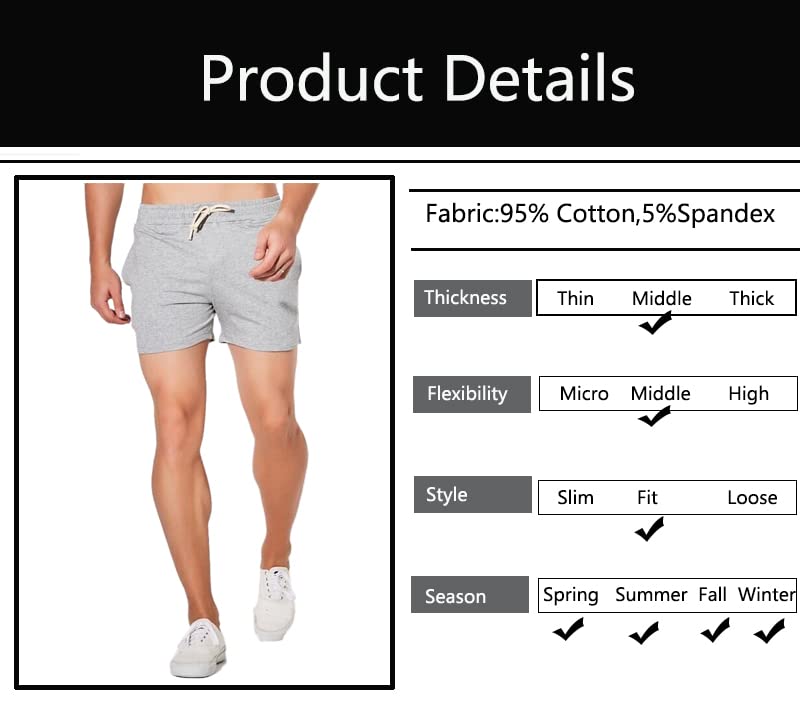 JackieLove Men's & Women's 3" Sweat Gym Running Workout Athletic Short Training Lounge Cotton Shorts Bottoms Black