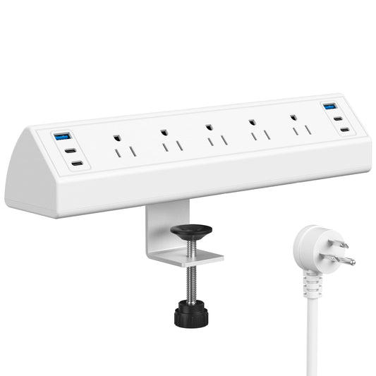 Desk Clamp Power Strip USB C,Desktop Mount Surge Protector,40W Fast Charging Station,2 PD 20W USB C Ports,3 Outlets,Desk Edge Power Strip for Home,Office,Fit 1.96" Tabletop Edge,ETL Listed