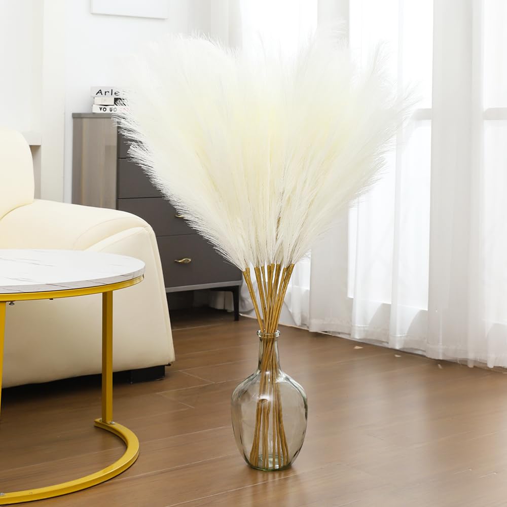 43" White Pampas Grass Fluffy - 8 PCS Tall Faux Pampas Grass Decor Artificial Pompas Grass for Floor Vase Filler Wedding Boho Home Baby Shower Mothers Day Decoration