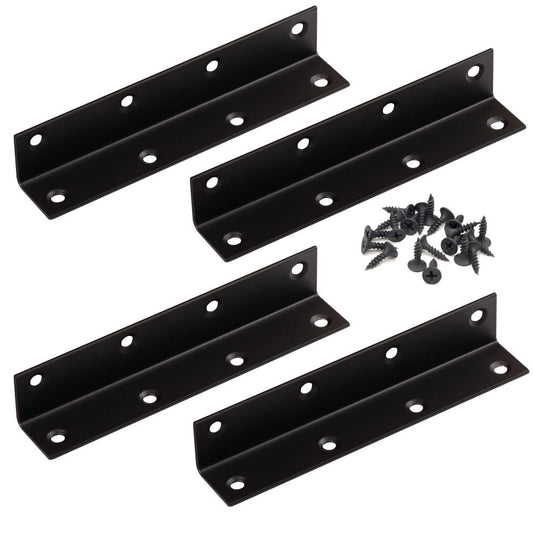 4PCS Corner Brace Angle Bracket, Superior Stainless Steel L Bracket, 5.5'' x 1'' M, Thickness 2mm, Wood Shelf, Furniture, Cabinet Corner With Screws (Black)