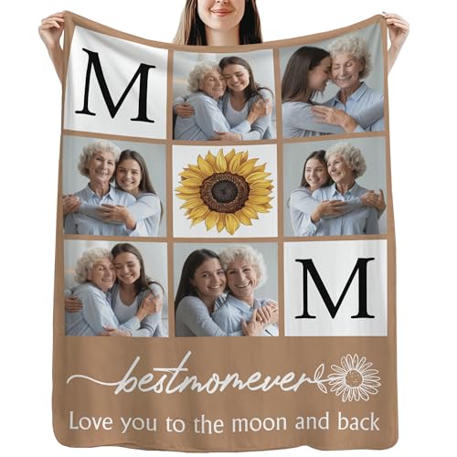Hyturtle Personalized Best Mom Gifts for Women from Daughter Son, Fleece Blanket Gifts for Her Woman, Mothers Day Birthday Gift Idea for Mom Unique Custom Photo Throw Blanket Home Decoration Keepsake