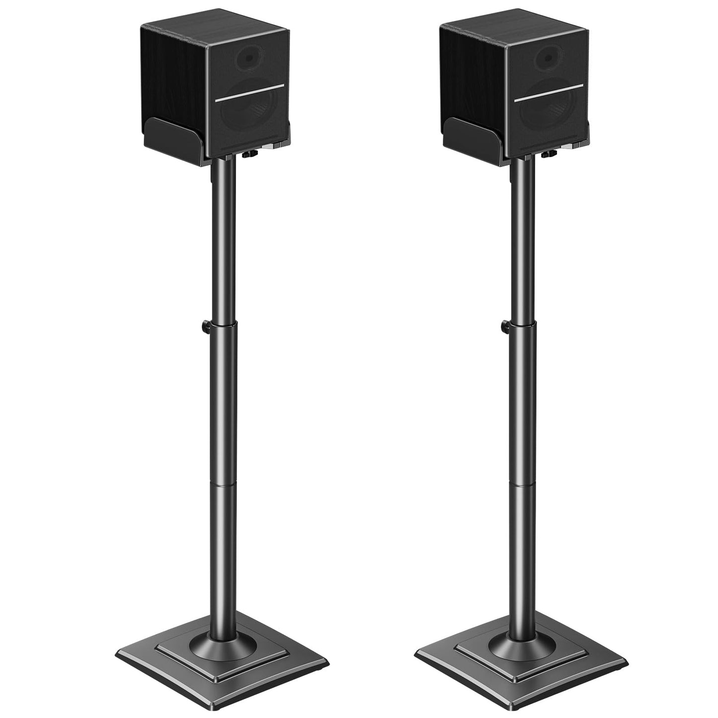 MOUNTUP Universal Speakers Stands Pair 34" to 43.3" Height Adjustable Holds Bookshelf Speakers Satellite Speakers Up to 11LBS Cable Concealing 1 Pair Spring-Loaded Plate Extends to 10" MU9138 Black